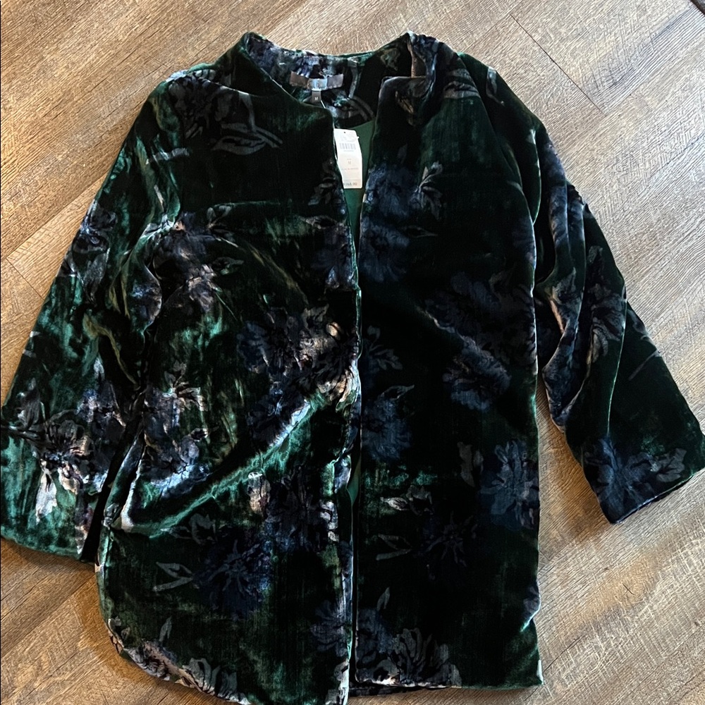 Eva Franco Velvet Floral Jacket in Green and Black